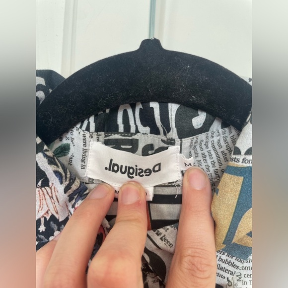 Desigual Newspaper Print Button Up Blouse – Long Sleeve Graphic Statement Top - Picture 10 of 14